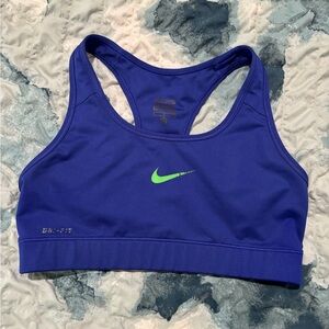 Nike Blue Sports Bra with Green Swoosh, Sz S